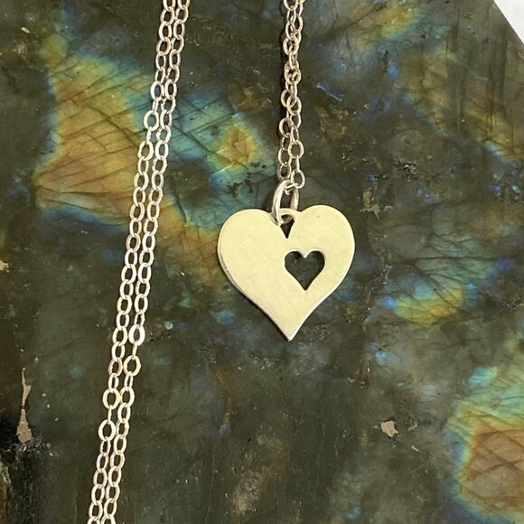 Sterling Silver 925 EFY Dainty Double Heart Pendant Necklace 18" Cable Chain - Picture 3 of 16